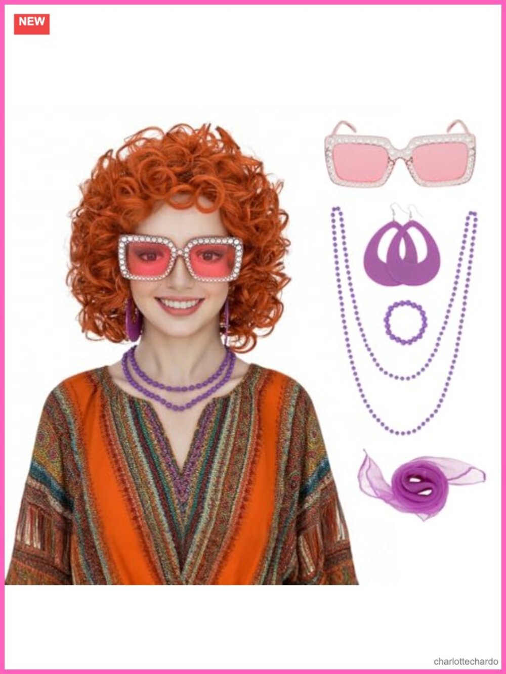 Curly Synthetic Half Wig Set with Sunglasses and Jewelry
